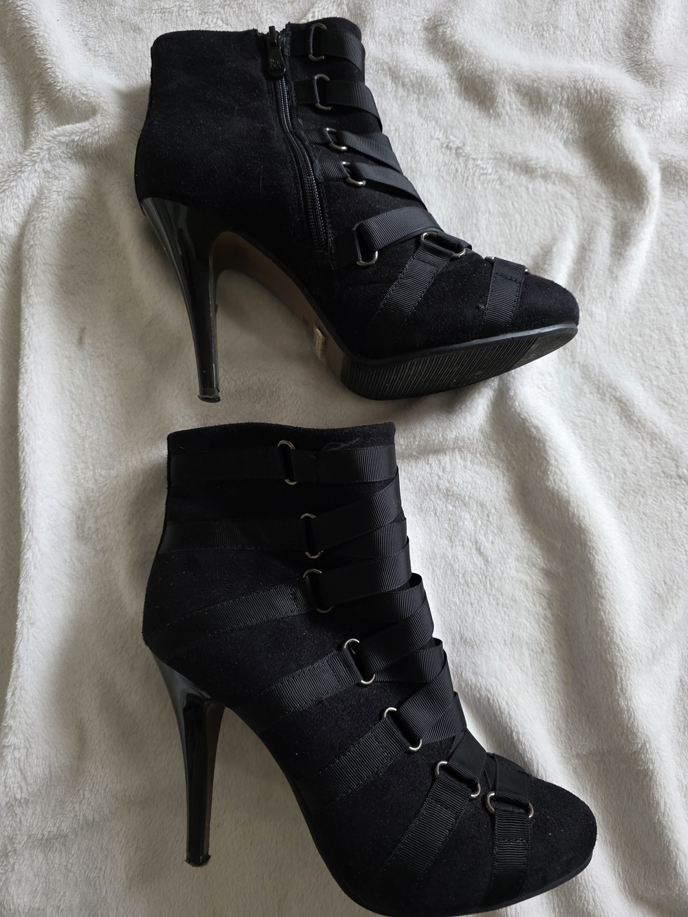 Women's Black Strappy High-Heel Ankle Boots